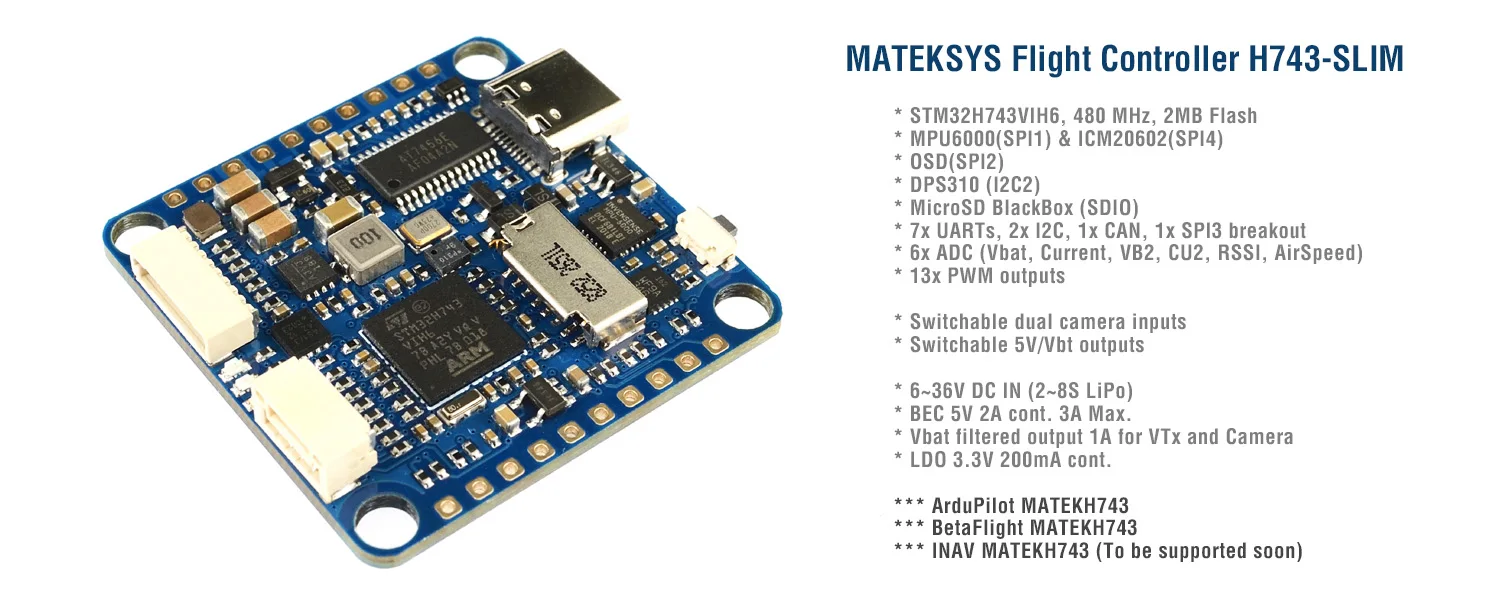 Контроллер полета MATEKSYS H743 SLIM поддерживает встроенную прошивку INAV / Betaflight DJI FPV Baro/