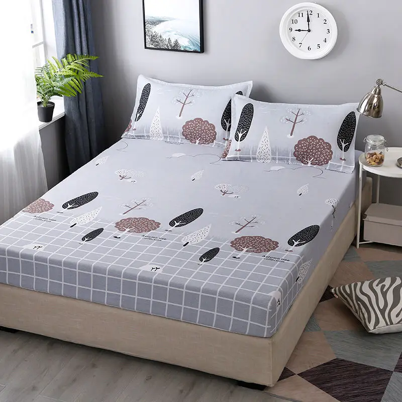

Printing Brushed Fitted Sheet Mattress Cover With Elastic Band Soft Bedding Linens Home Textile Anti-Slip Mattress Cover