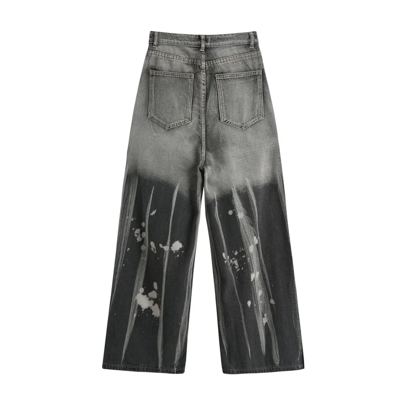 

2021 Spring Vintage Design Tie-dye Print Woman Jeans Washed Loose Straight-leg Pants High Street Casual Cool Plus Size Pants