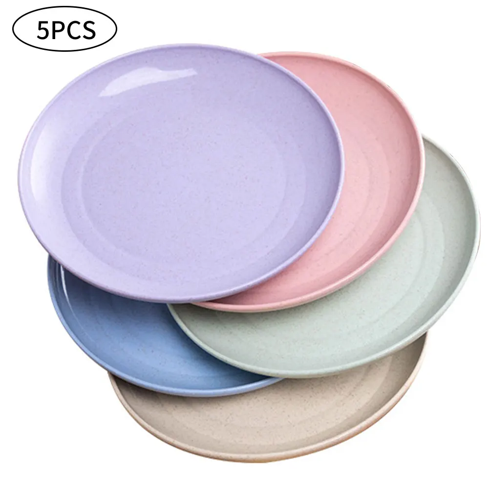 

Wheat Straw Plate Set Round Dishes Lightweight Dessert Dinner Plates Microwave Safe Home Picnic Barbeque Fruit Snack Salad Kids