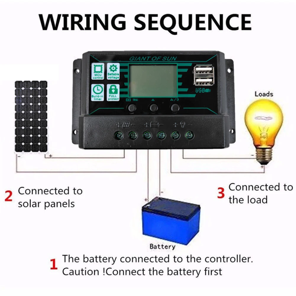 Контроллер заряда солнечной батареи MPPT/PWM 12 В/24 В регулятор панели 2 USB-порта