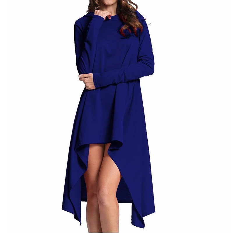 

Mandylandy Spring and Summer Leisure Long Sleeve O-Neck Pocket Hooded Dress Women's Fashion Loose Irregular Dress