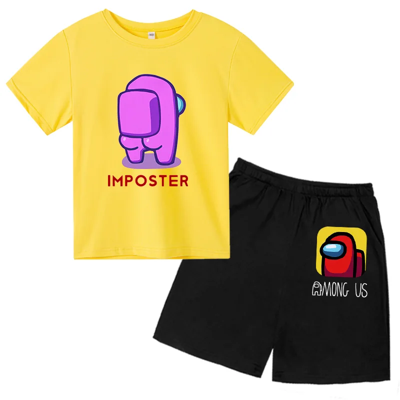 

2021 Pure Cotton T-shirt Set T-shirt and Shorts Anime Printed 4-14 Years Old Girls Boys Tops + Shorts 2-piece Polyester Clothing