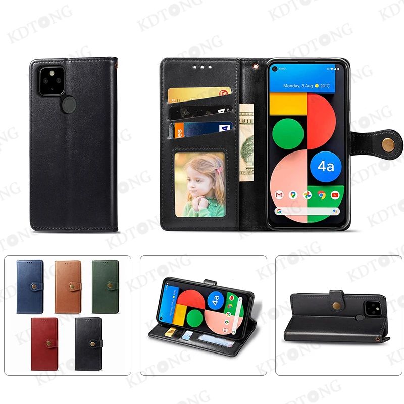 

Waterproof Round Buckle Leather Case For Google Pixel 5 4 4A XL Invisible Kickstand Fashion HotSale Retro Leather Phone Cases