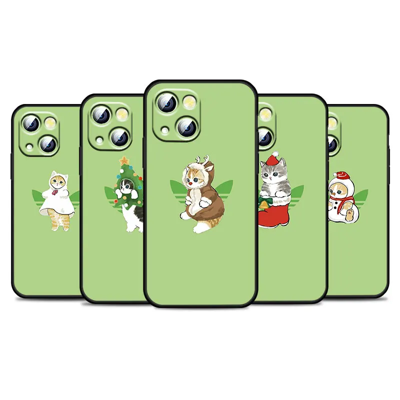 

Green cute cat cartoon For Apple iPhone 13 12 11 Pro Max Mini XS Max X XR 6S 6 7 8 Plus 5S SE2020 Soft Black Phone Case