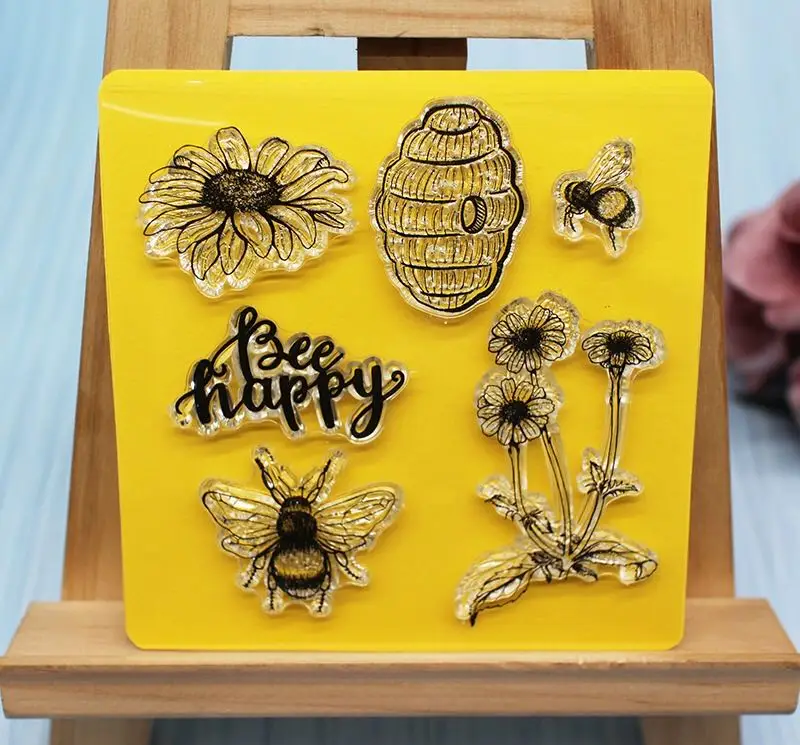 Bee &amp happy Прозрачная силиконовая печать mold honeycomb flower clear stamp Для DIY альбом для