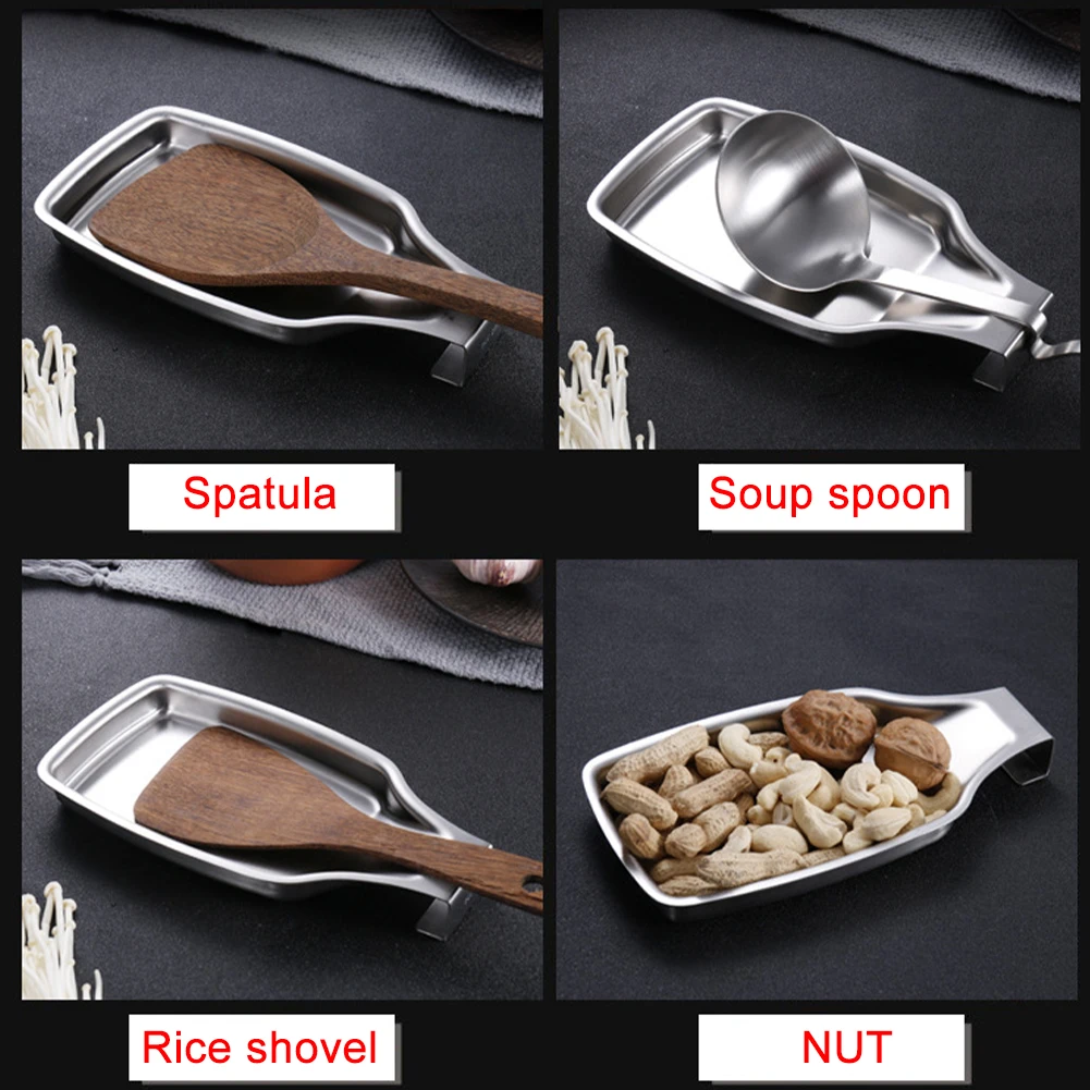 

For Stove Top Heavy Duty Home Cooking Utensils Sturdy Stainless Steel Kitchen Tool Spatula Durable Spoon Rest Tray