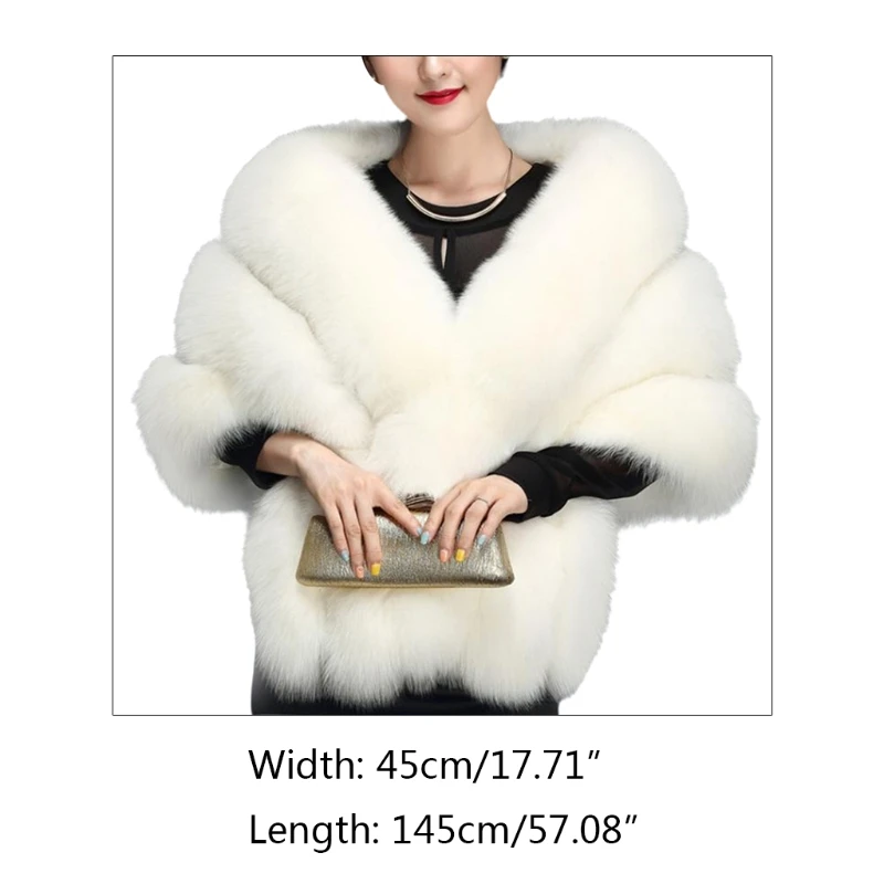 

LXAE Womens Winter Faux Fur Scarf Collar Shrug V-Neck Shawl Wrap Stole Bridal Cloak