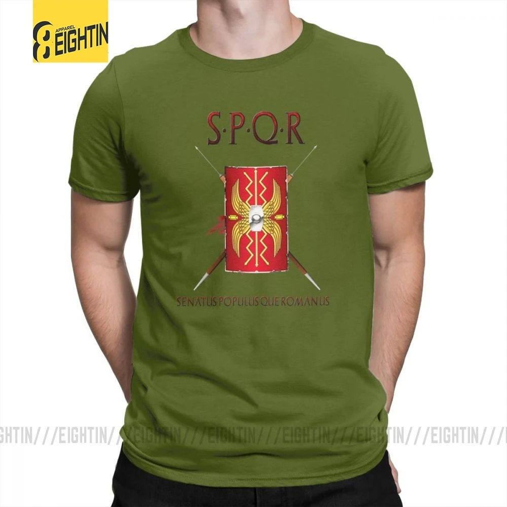 SPQR футболки, хлопок, Классическая футболка с коротким рукавом, новинка, Круглый ворот, мужские футболки, большой размер, принт, дышащие, Новинка - Цвет: Армейский зеленый