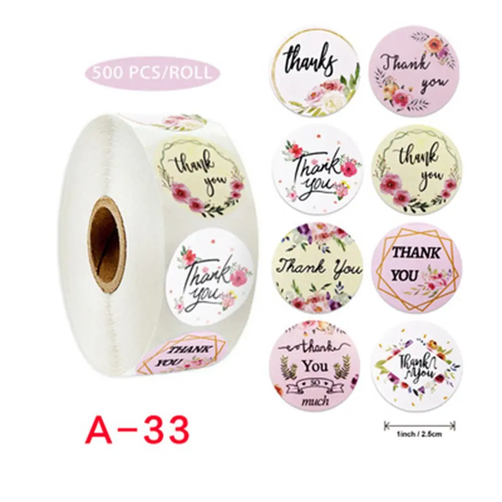 

thank you flower stickers gift copper plate self-adhesive material round wedding decoration stickers 1 inch