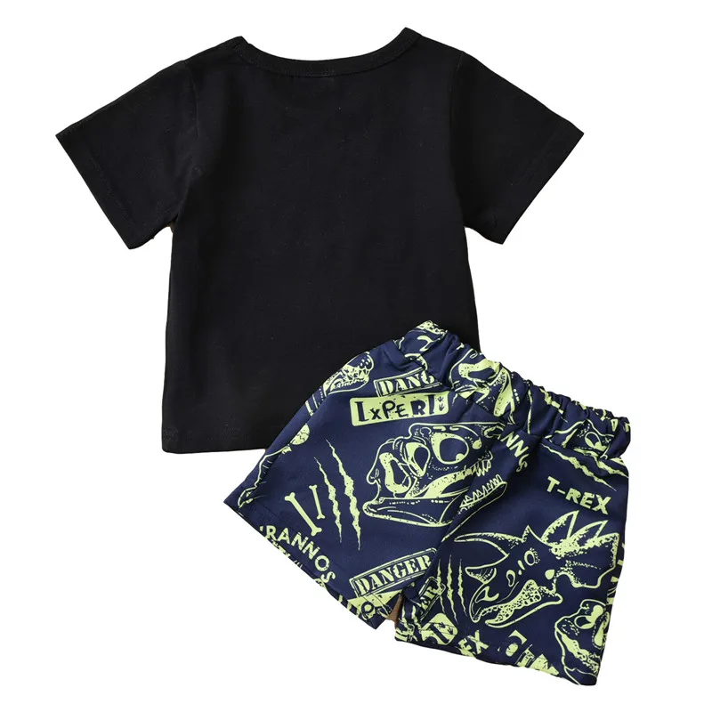 

0-18M Baby Boy Cartoon Dinosaur Printed 2Pcs Suit, Fashion Short Sleeve Round Neck T-shirt with Elastic Waist Short Pants Summer