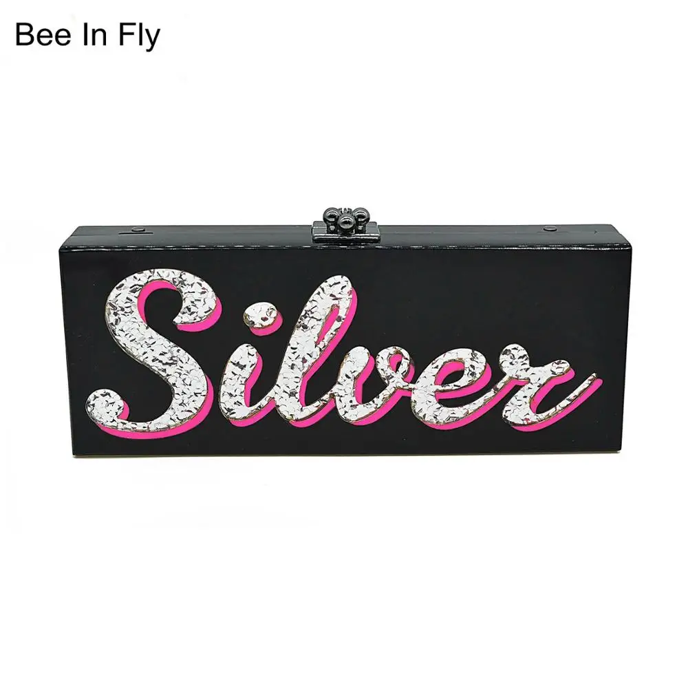 

Women Acrylic Black Purse Cute Letter Crossbody Bag Party Handbags Evening Clutch Female Plastic Box For Girl Day Clutches