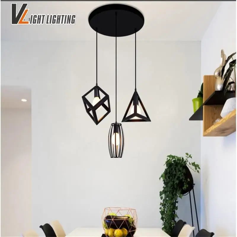 

Nordic Pendant Lights Industrial Vintage Loft Lamp Iron Art Cage Black Hanging Lamp Kitchen living Room for E27 90-250V Led Bulb