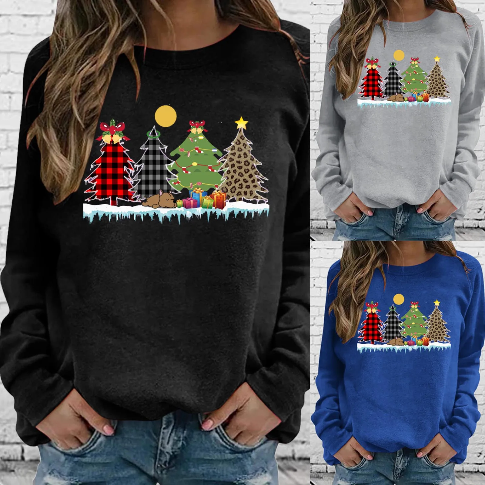 

Женские Рождественские толстовки, модные женские повседневные топы с длинным рукавом и круглым вырезом, женские свитшоты с принтом, толсто...