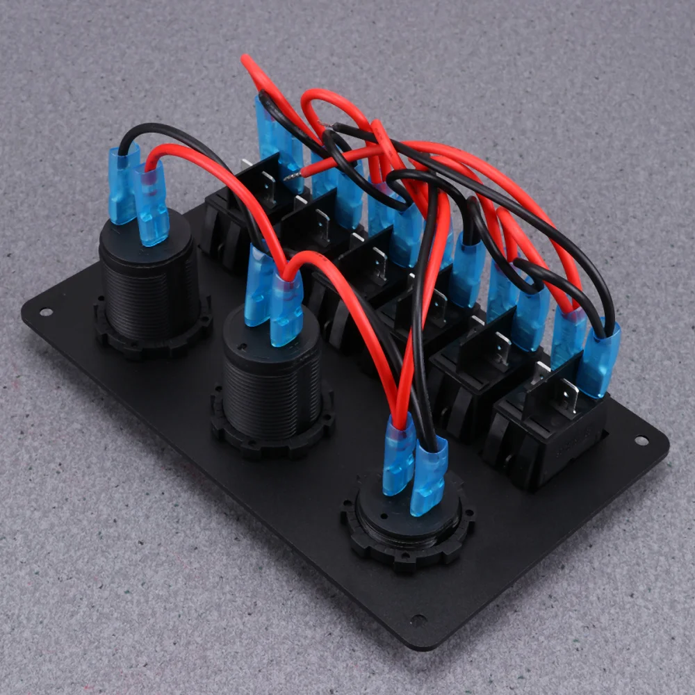 

6 Way Switch Panel Fog Light Headlight Control Durable with Dual USB Charger for Car (Black)