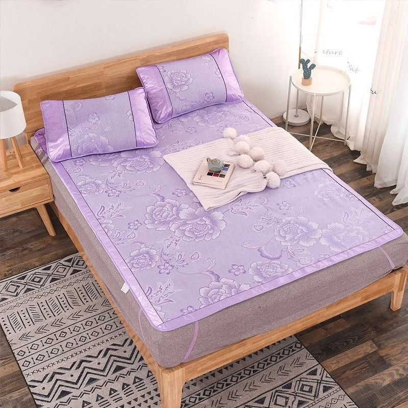 

3pcs/set Summer Ice Silk Sleeping Mat Cool Comfortable Bed Sheet Pillowcase Kit Home Textile Mattress Jacquard Foldable Pad
