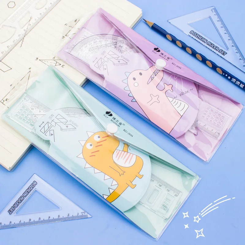 

Cartoon student set ruler student learning stationery straightedge triangle ruler children's drawing multifunctional ruler set