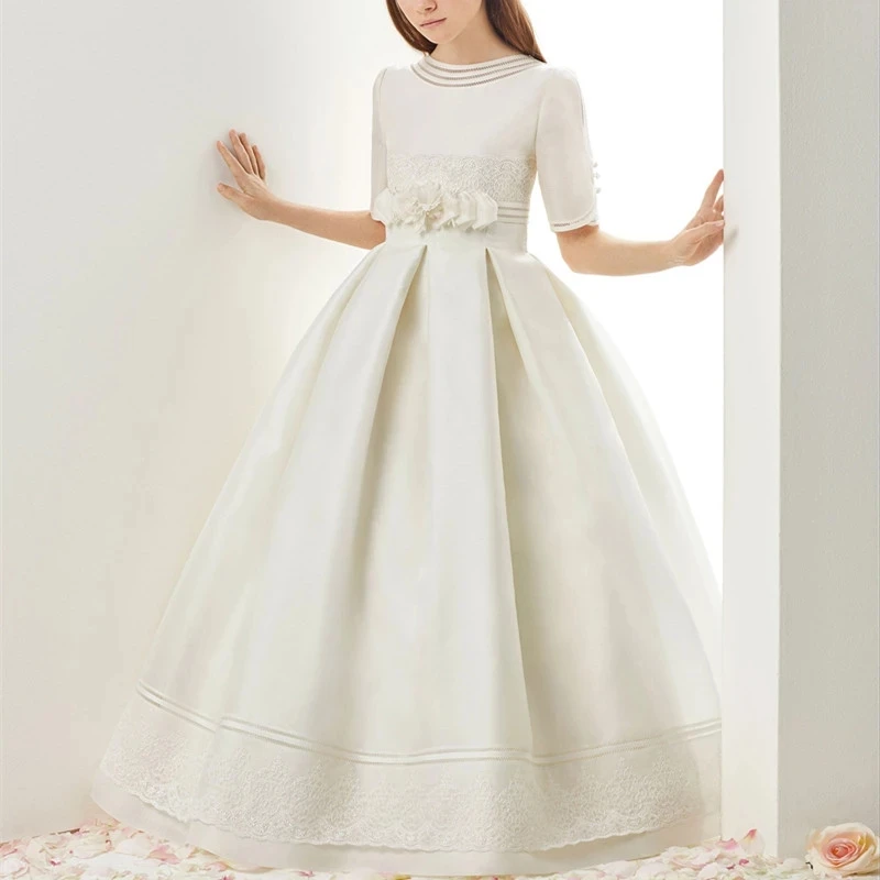 

Formal Flower Girl Dresses for Wedding Lace Ruffle Jewel Neck Half Sleeve Girls Pageant Dress Custom Made Kids Birthday Gowns