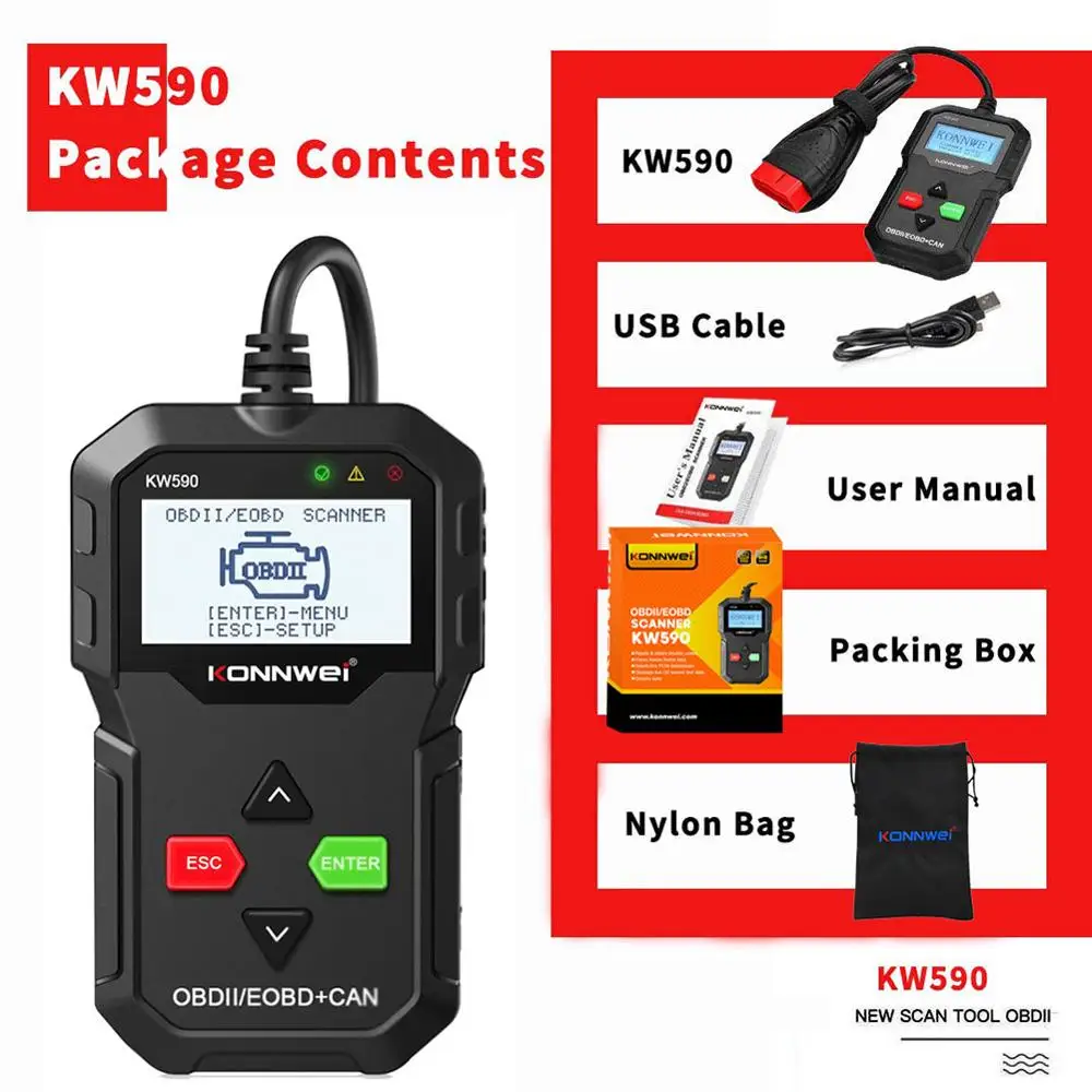

KW590 Professional OBD2 Scanner Auto Code Reader Diagnostic Check Engine Light Scan Tool for OBD II Cars After 1996