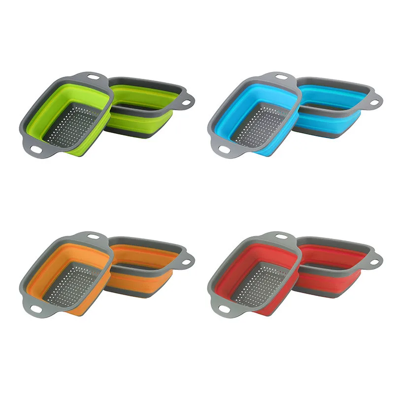 

Silicone Folding Drain Basket Fruit Vegetable Washing Basket Foldable Strainer Colander Collapsible Drainer Kitchen Storage Tool