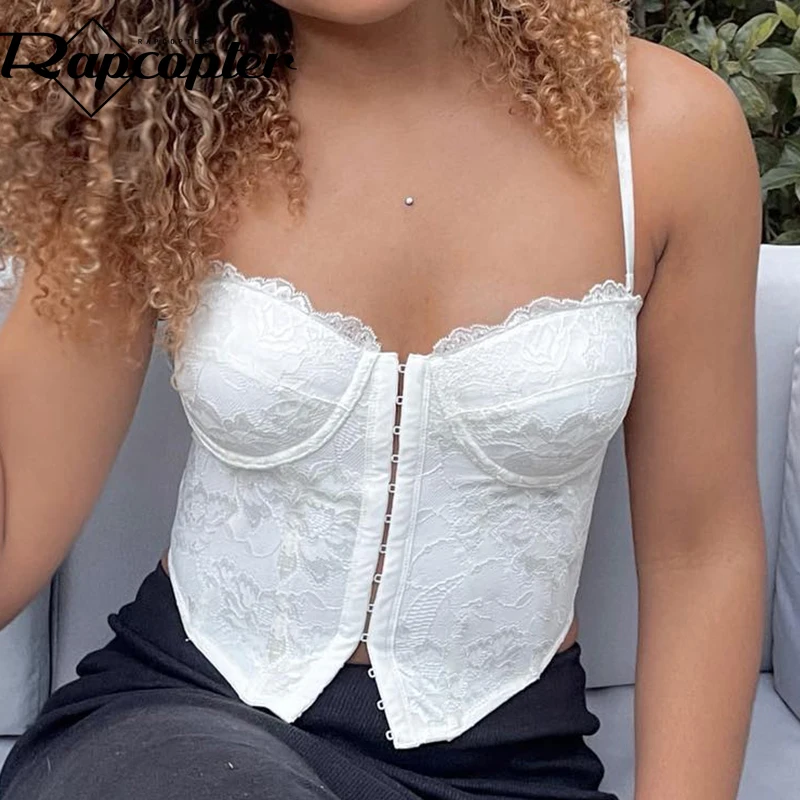 Корсет Rapcopter y2k с кружевной оборкой винтажный укороченный топ на бретелях