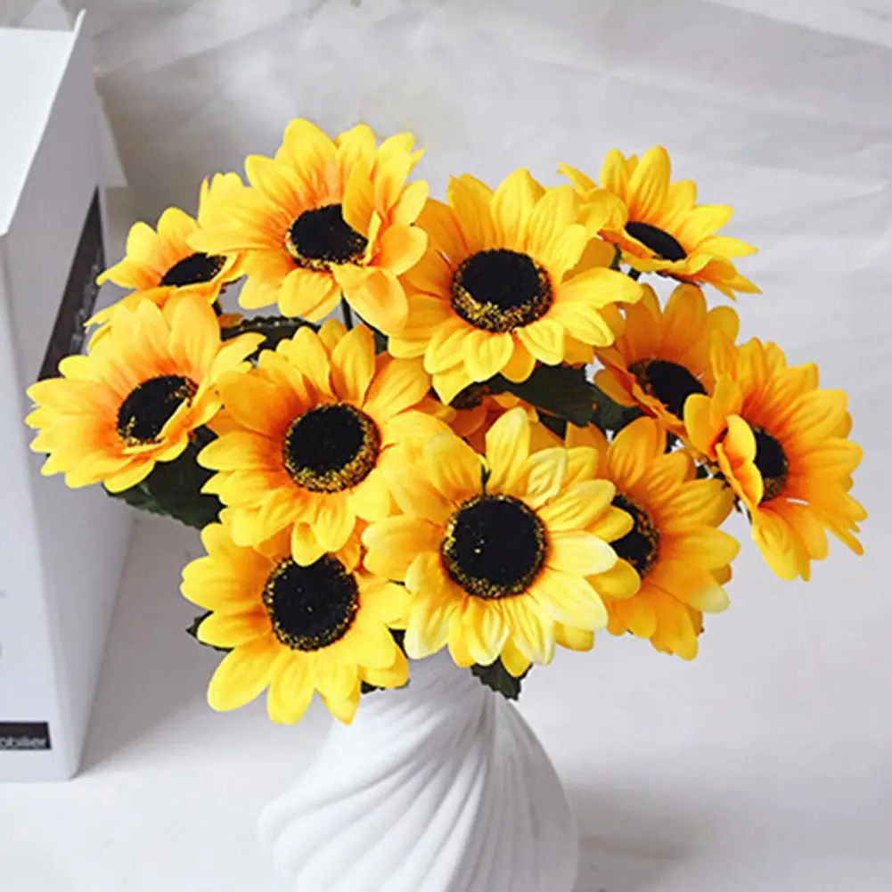 

1 Bouquet 7 Heads The New Artificial Sunflower Faux Silk Flowers Home Wedding Decor Fake Flowers Home Decoration Accessories