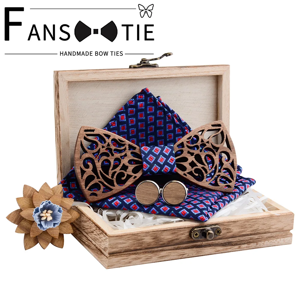 Новый Регулируемый вырезанный цветочный дизайн деревянный галстук бабочка