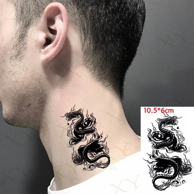 

Водостойкая временная татуировка, наклейка, рисунок черного дракона, боди-арт, маленький размер на руке, флэш-тату, искусственная татуировк...