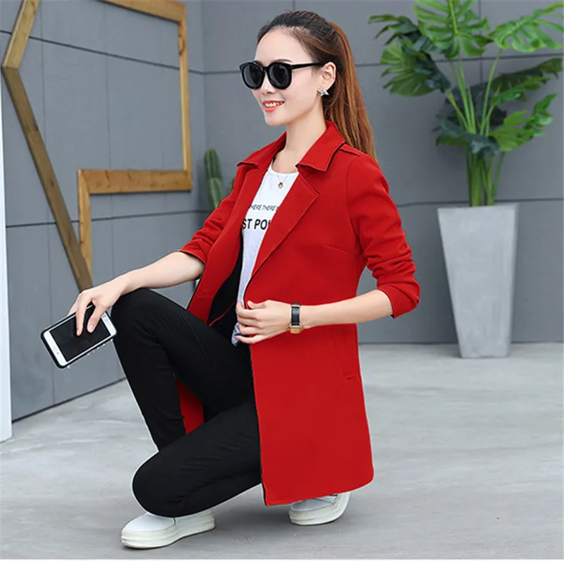 Тренчкот женский средней длины свободная ветровка с воротником однотонная