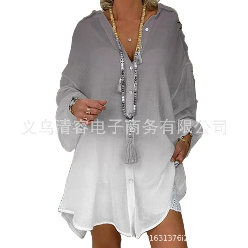 Женская шифоновая блузка с градиентным принтом свободная Солнцезащитная