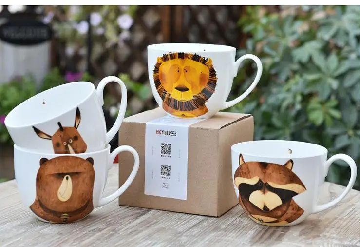 600 мл Творческий Керамика кружка чехол с изображением животного и ложкой