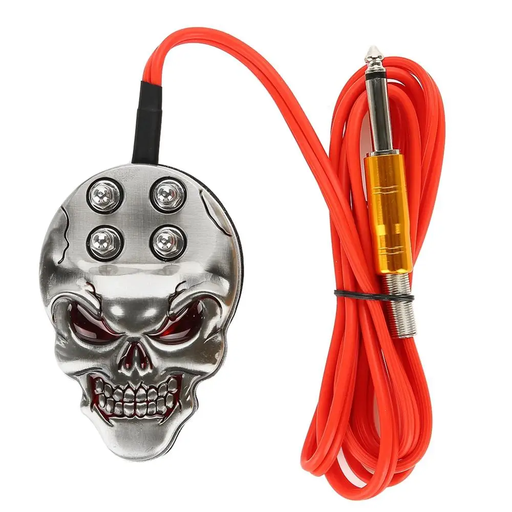 

Stainless Steel Skull Shaped Foot Switch Tattoo Power Supply Anti Slip Tattoo Pedal with 3.5mm Microphone Cable Tattoo Supplies