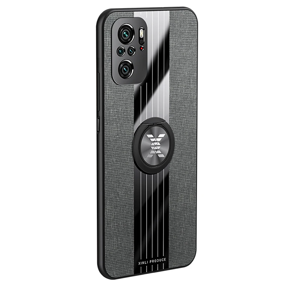 For Redmi Note 10 10S Case Fabric Cloth Texture Back Cover Ring Holder Phone Case For Xiaomi Redmi Note 10 Note10 Pro 4G