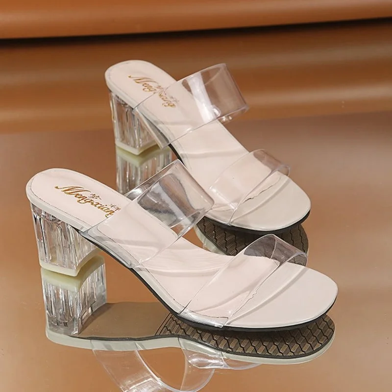 

Clear Heels Sandals Women Flip Flops Transparent PVC Summer Shoes Ballroom Heels Wedding Party High Heels Sandal