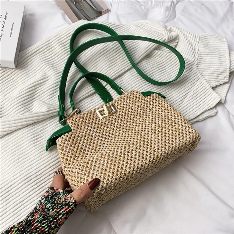 

Hobo Women's Straw Beach Tote Bag Buckle Woven Summer Bags Bohemian Vacation Casual Handbag Shoulder Pouch for Girls L41B