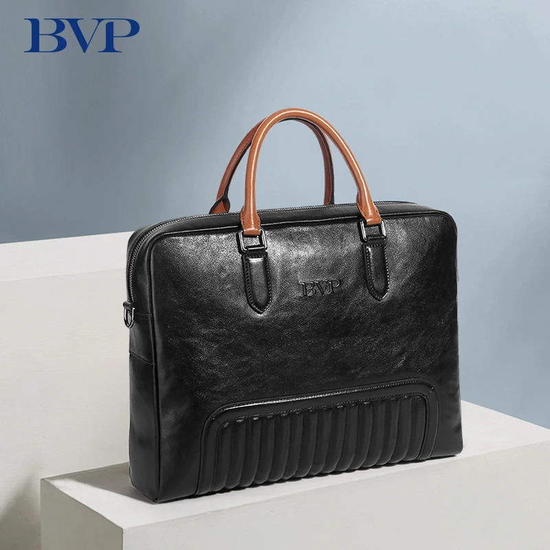Мужской деловой портфель BVP высококачественный из натуральной кожи диагональю 13