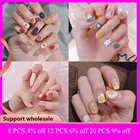 Накладные ногти для девочек, 24 шт.компл., летние накладные ногти с рисунком клубники, яичницы, накладные ногти с клеем