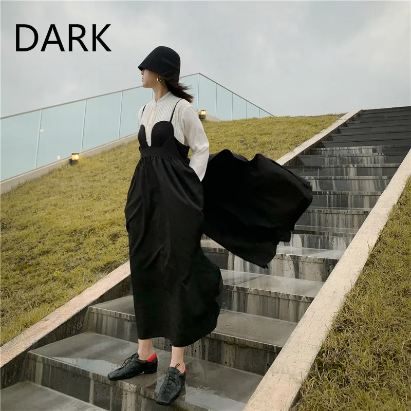 Женское платье на бретельках [DARK] длинная юбка Бюстгальтер с высокой талией и