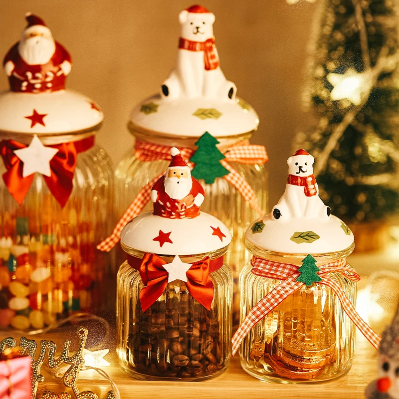 

Glass Candy Jar Christmas Gift Storage Jar with Lid Dried Fruit Jar European Roman Sugar Bowl Yurt Snack Sealed Jar Container