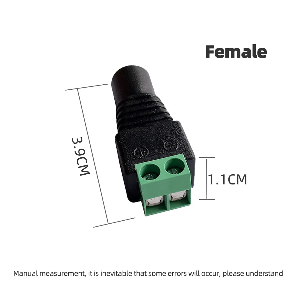 Female Male DC connector 5.5mm x 2.1mm DC Power Plug Adapter for 5050 3528 5060 Single Color LED Strip Light and CCTV Cameras