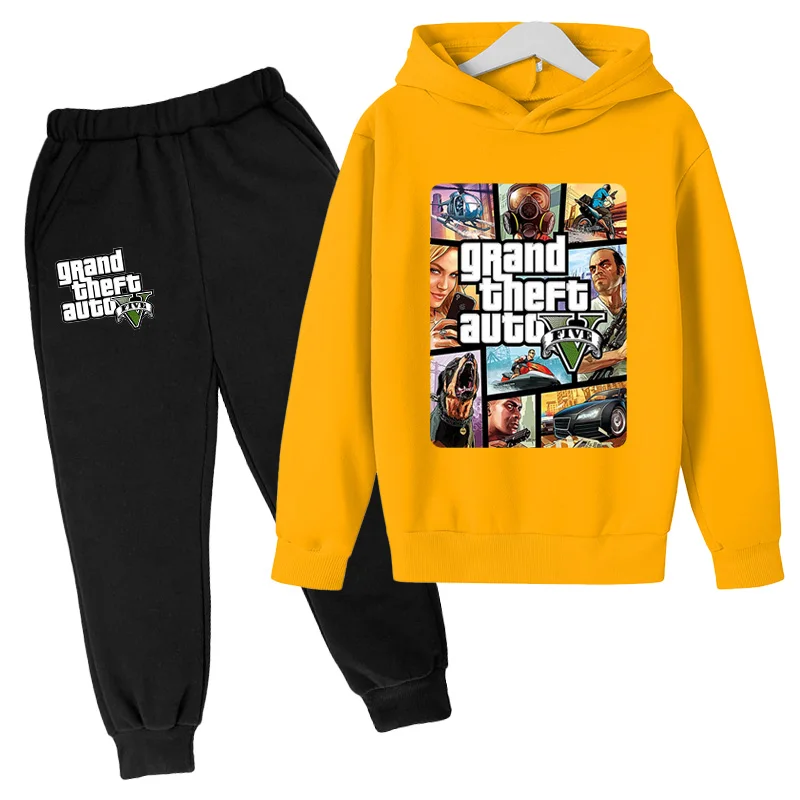

Spring&Autumn GTA5 Game Print Kids 4-14T Casual Cotton Polyester Hoodie&Sweater+Pant Suit Boys And Girls Tracksuit
