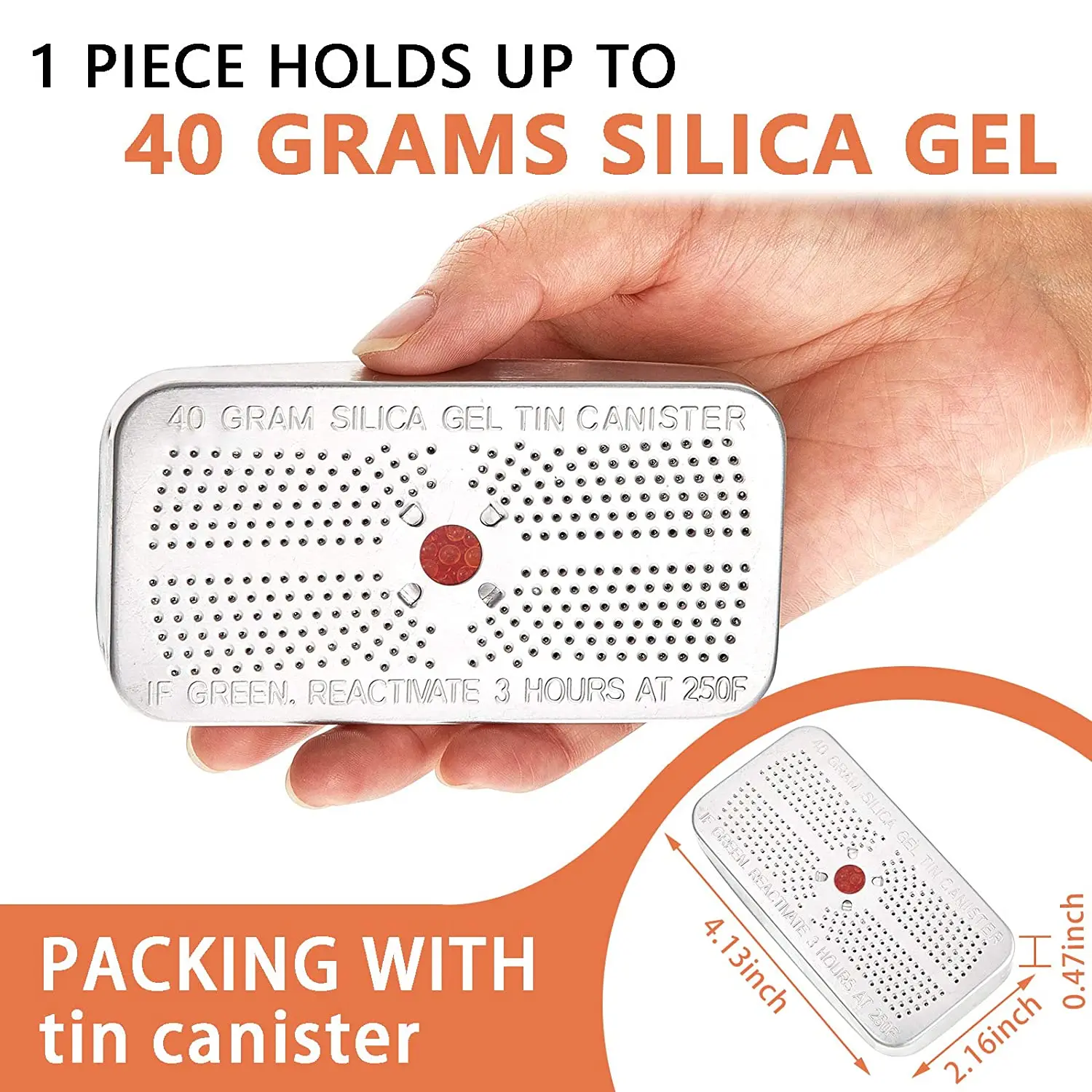 Портативный многоразовый апельсиновый силикагель 40 г прочный алюминиевый