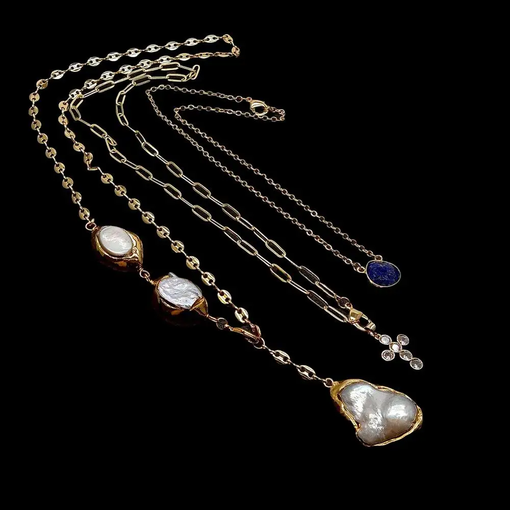 Ожерелье женское с распятием и искусственным жемчугом 17-26 дюймов