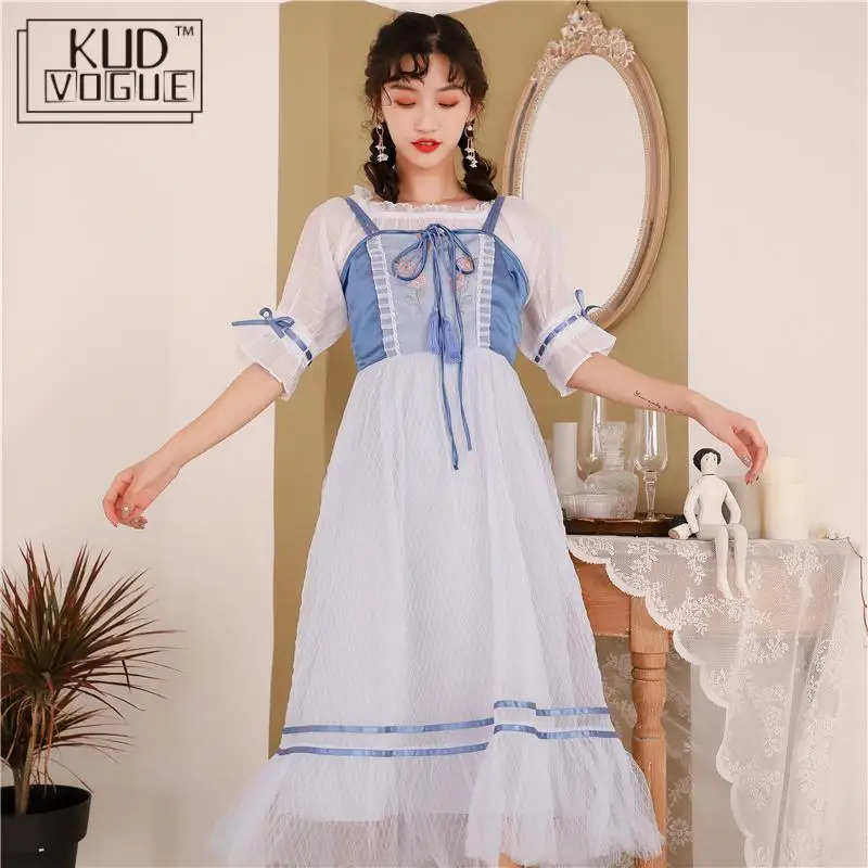 Летнее платье женское в стиле Лолиты с цветочной вышивкой и бахромой