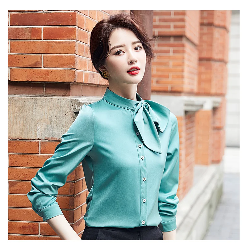 

Spring Autumn Women Blouse Soild Color Chiffon Tie Long Sleeve New Profession Elegant Female Office Lady Fashionable Tops