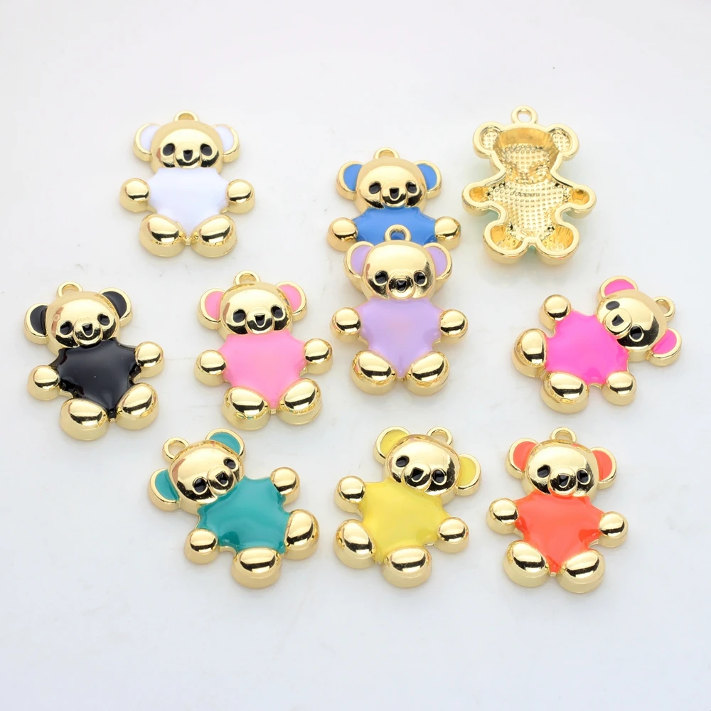 

Zinc Alloy Enamel Charms Colourful Bear Animal Charms 10pcs/lot For DIY Jewelry Necklace Earrings Making Finding Accessories