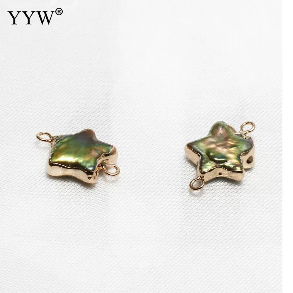 Natural Freshwater Pearl Connector Flat Star Shape Gold Color Double Hole For Diy Jewelry Making Accessories Fit Bracelet 10pcs | Украшения