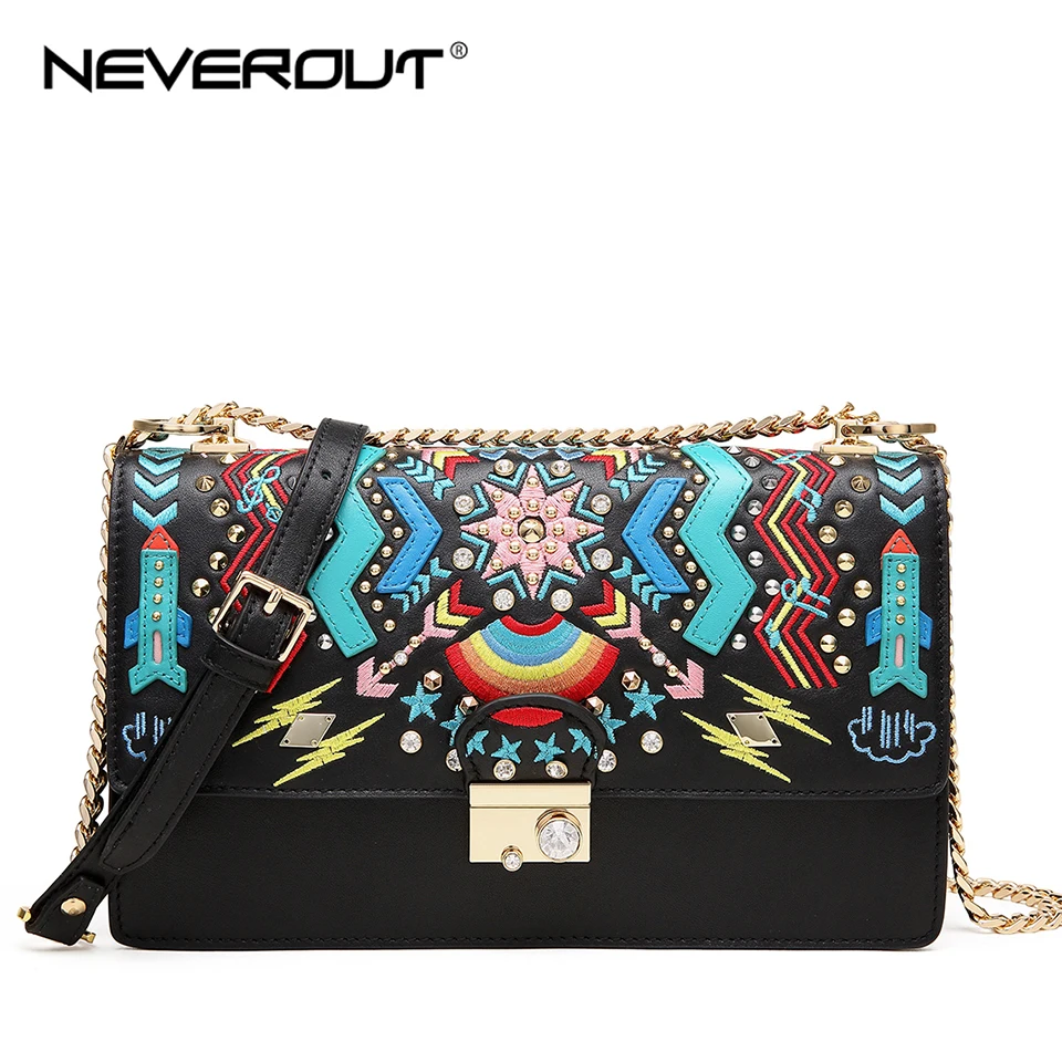 Винтажная женская сумка NEVEROUT мессенджер с вышивкой в китайском национальном