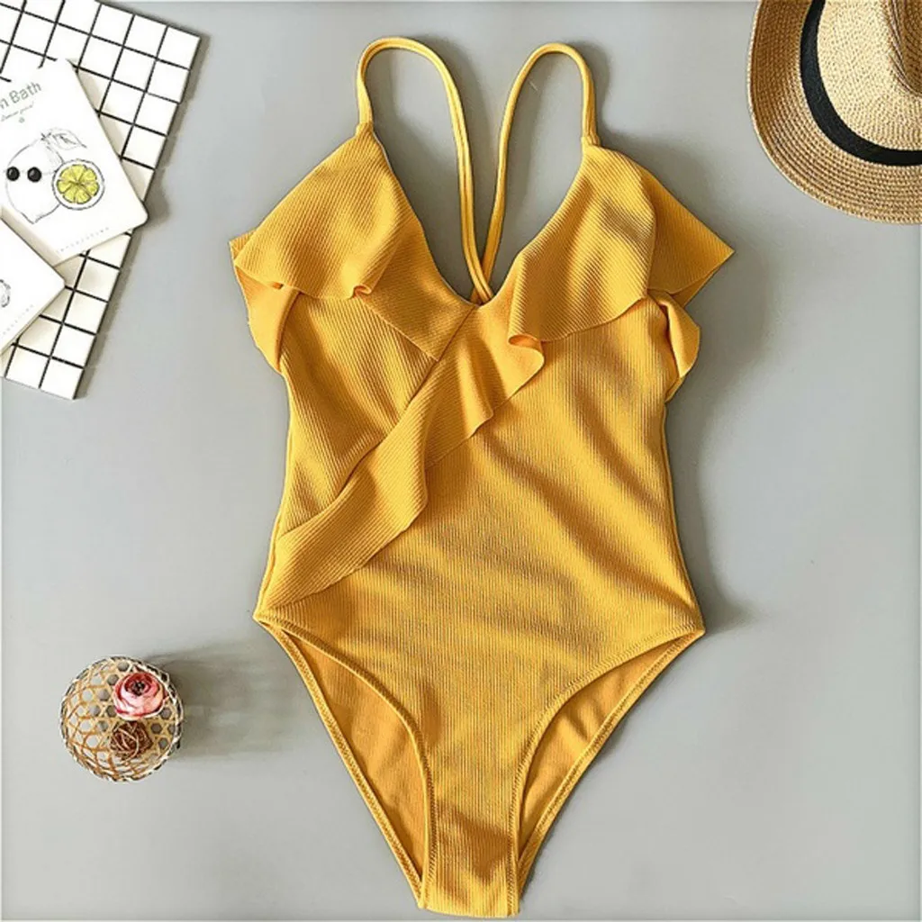 2019 летняя пляжная одежда сексуальный низкий вырез гофрированный цельный женский