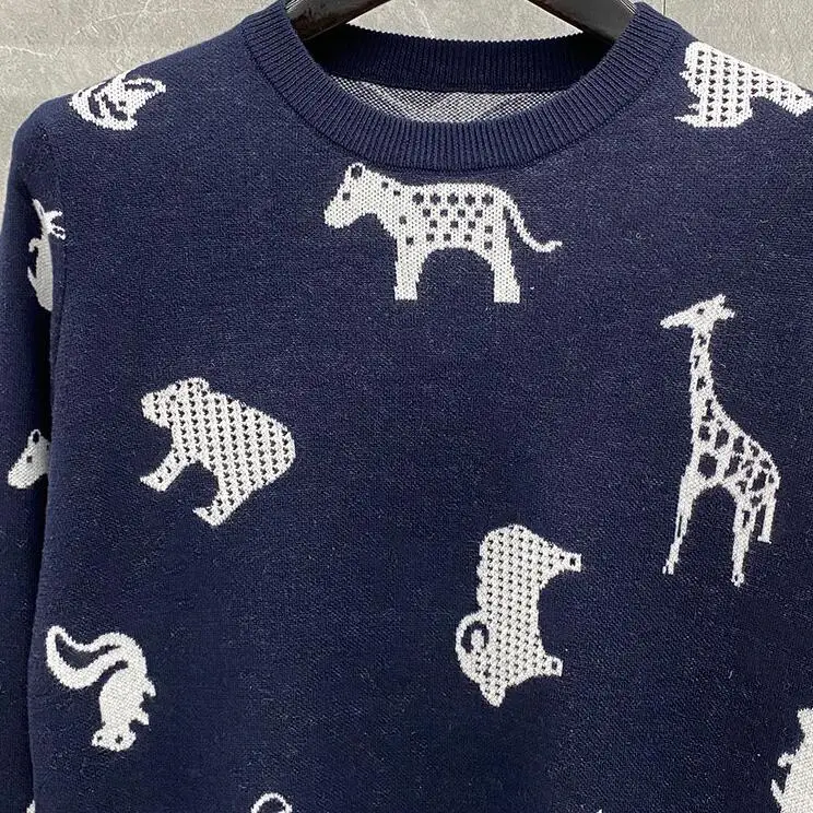 

2021 Fashion TB Thom Brand Sweaters Women Slim O-Neck Pullovers Clothing Striped Wool Animal Pattern Autumn Winter Casual Coat